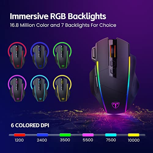 Wireless Gaming Mouse, Tripe-Mode 2.4G/USB-C/Bluetooth Mouse Up to 10,000DPI, RGB Backlit, Ergonomic Mouse with 8 Programmable Buttons, Rechargeable Wireless Mouse for Laptop, PC, Mac Gamer-Black