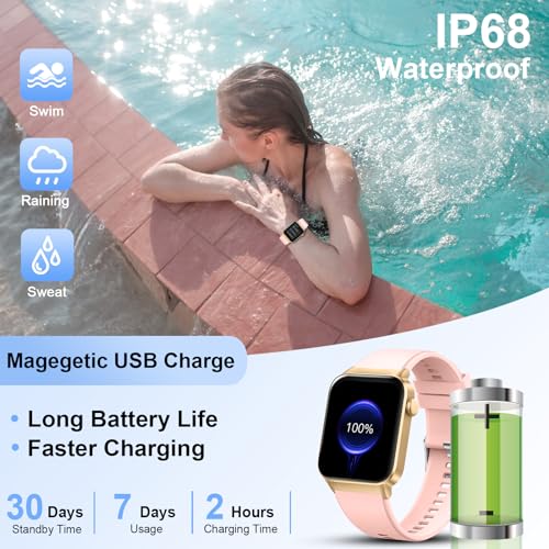 Smart Watch Women for Answer/Make Calls, 1.85"Smartwatch for Women Men, Fitness Watch with Heart Rate Sleep Monitor, 113 Sport Modes Step Counter, IP68 Waterproof Activity Tracker for iOS Android Pink