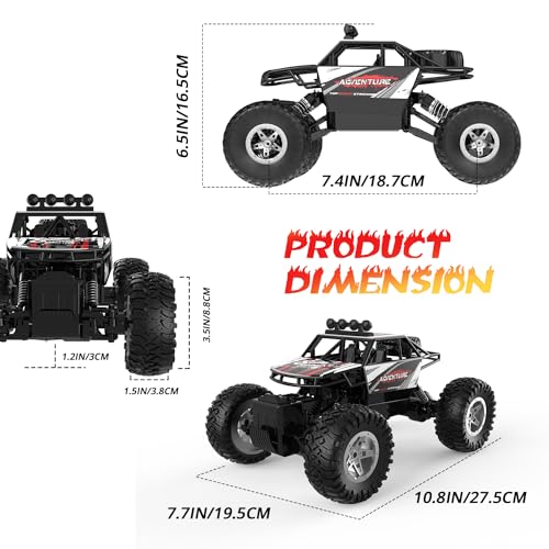 DEERC RC Cars Remote Control Car 1:14 Off Road Monster Truck,Metal Shell 4WD Dual Motors LED Headlight Rock Crawler,2.4Ghz All Terrain Hobby Truck with 2 Batteries for 90 Min Play,Boy Adult Gifts