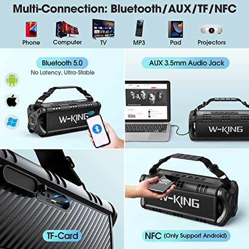 W-KING Bluetooth Speaker, 50W Speakers Wireless Bluetooth 5.0 With Deep Bass, IPX6 Waterproof Loud Bluetooth Speaker With 40H Playback/Two Portable Speakers Pairing/TF Card/EQ/NFC for Outdoor Party