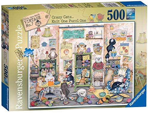 Ravensburger Crazy Cats No.7 - Knit one, Purrl one 500 Piece Jigsaw Puzzle for Adults & for Kids Age 10 and Up