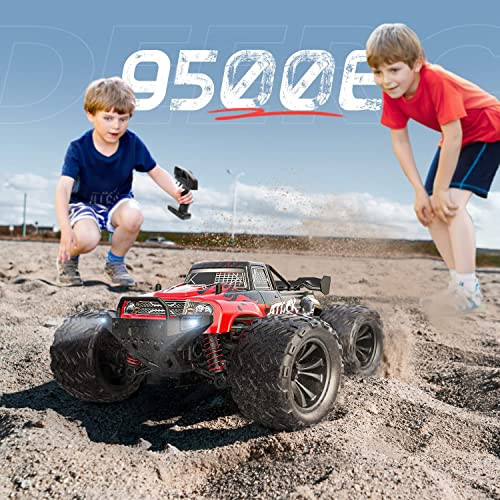 DEERC High Speed Remote Control Cars 25 MPH, 1:16 Scale RC Monster Truck, 4WD All Terrain Off-Road Racing Hobby Car with Lights, 2 Battery for 40 Mins Running, Toy Gift for Adults, Kids