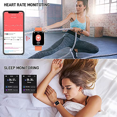 Smart Watch, Fitness Tracker 1.69" Touch Screen Heart Rate Sleep Monitor, IP68 Waterproof Fitness Watch, 24 Modes, Pedometer Step Activity Trackers Smartwatch for Men Women for Android iOS Orange