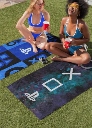 PlayStation Official Beach Towel Controller Icons Check Design - 70 x 140cm - 100% Cotton