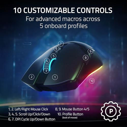 Razer Cobra Pro - Customizable Wireless Gaming Mouse Chroma RGB (10 Customizable Controls, 11-Zone Chroma Lighting, Focus Pro 30K Optical Sensor, HyperSpeed Wireless) Black