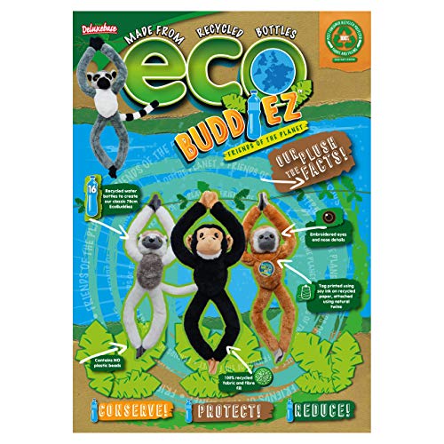 EcoBuddiez Tree Huggers - Squirrel Monkey from Deluxebase. 72cm Hanging Soft Toy made from Recycled Plastic Bottles. Eco-friendly soft and cuddly plush toy and perfect cuddly gift for kids.