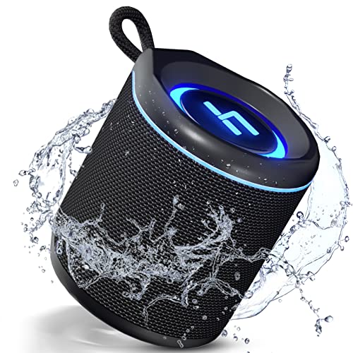 HEYSONG Portable Bluetooth Speakers with HD Sound, Small Waterproof Shower Speaker with Microphone, RGB Lights, Pairing for Beach, Travel, Camping, Office, Home & Outdoors, Birthday Gift, Black