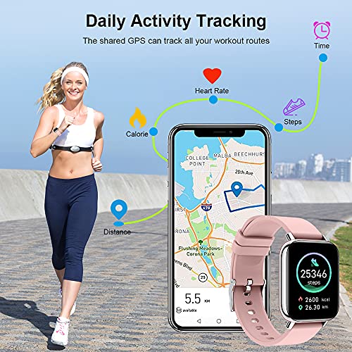 Ordtop Smart Watch, Fitness Tracker 1.69" Touch Screen Heart Rate Sleep Monitor, IP68 Waterproof Fitness Watch 24 Modes, Pedometer Activity Trackers Smartwatch for Men Women for Android iOS Pink