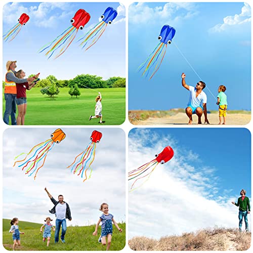 Large Octopus Kites-1 Pcs Rainbow Mollusc Flying Octopus Kite for Kids and Adults,kites for adults Beach and Summer Outdoor Toy with 100 meters Flying Line and Spool, Nylon Kite for Beginners(Orange)