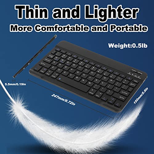 Bluetooth Keyboard, Wireless Keyboard and Mouse 2.4 USB Rechargeable Lightweight 10IN Universal Quiet Portable Mini Keyboard and Mouse set for iPad, iOS, Mac, Windows, Android Tablet Laptop-Black