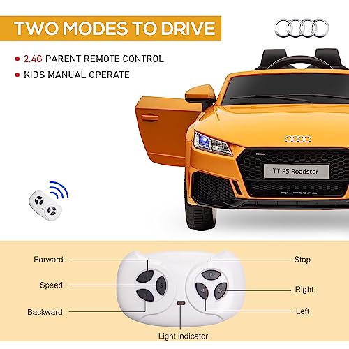 HOMCOM Audi TT RS Licensed 12V Kids Electric Ride On Car w/Parental Remote Forward Reverse, Lights, Horn, MP3 Player, Seatbelt - Yellow