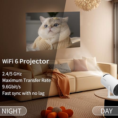 LQWELL® Projector, Mini Projector, Supports Wifi 6, BT5.0 With 11.0 Android OS, Automatic Keystone Correction, 180 Degree, 130 Inch Display For Phone/PC/Lap/PS5/Stick, 4K Home Cinema Projector HDMI