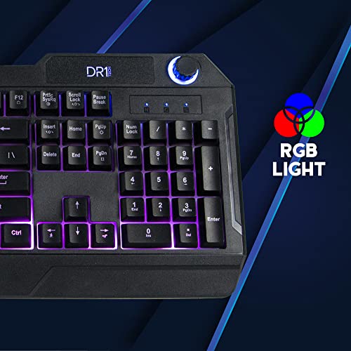 Unbekannt DR1TECH Wasp RGB Gaming Keyboard for PC/PS4 with LED Backlight - 104 Keys with 26 Keys Anti Ghosting - USB Keyboard with Cable (QWERTY International Layout)