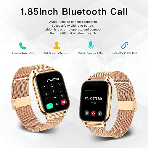 Popglory Smart Watch Women Men Answer/Make Calls, 1.85" Smartwatch 2 Straps with Split Screen, 100+ Sports Fitness Watch with Blood Pressure/Oxygen/Heart Rate Monitor for iOS and Android