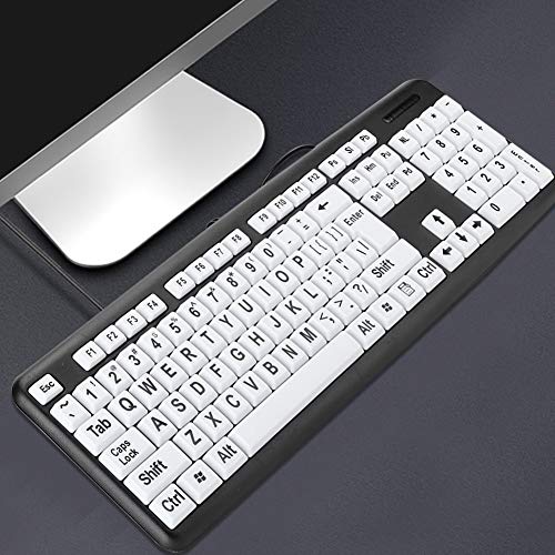 Large Print USB Wired Computer Keyboard (White Large Print Keys) Great for Visually Impaired Individuals - Senior Citizens in Low and Dim Lighted Areas(Black)