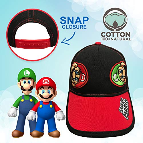 Nintendo Super Mario and Luigi Black Cotton Baseball Cap – Size Boys’ 4-14 [6014]