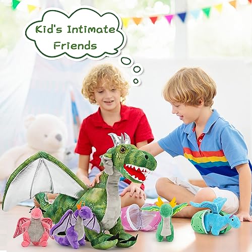 MorisMos Green Dragon Teddy with Babies inside Toy, Lifelike Cuddly Dragons Plush Soft Toys for Boy, Kawaii Dragon Stuffed Animal Gifts for Valentines Birthday Children's Day Party Decorations (55 cm)