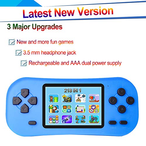 Bornkid Retro Handheld Game Console for Kids with Built in 218 Old School Video Games 2.5 Inch Display USB Rechargeable 3.5 MM Headphone Jack Arcade Style Gaming System Children Birthday Gift (Blue)