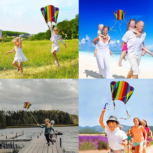 NUDFSY Pocket Kite, Kites for Children, 1 Set Rainbow Kite Colorful with Long Tail, Easy Flyer Kite With String Line, Beach Game Outdoor Activities for Beginner, Gift to Boys Girls