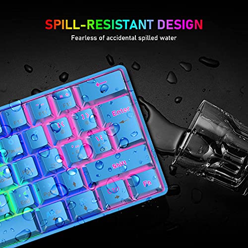 T60 UK Layout 60% Mechanical Keyboard and Mouse Set, Compact 62 Keys Mini Wired Gaming Keyboard 19 Rainbow Backlit + 6400DPI RGB Ultra-Light PC Gaming Mice + Mouse Pad For Laptop/MAC-Blue/Red Switch