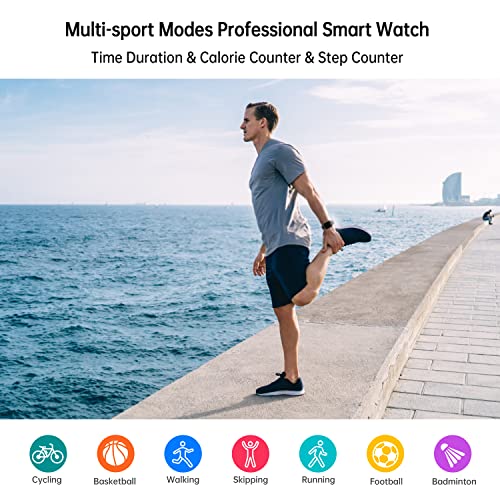 Popglory Smart Watch, 1.4'' HD 44mm Fitness Tracker with Blood Pressure, Heart Rate & Blood Oxygen Monitor, Smartwatch, Step Counter, Fitness Watch for Women Men Compatible with Android iOS