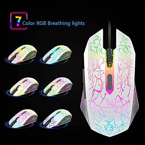 VersionTech Gaming Mouse, Wired USB Optical Mouse with 3600 DPI, 6 Buttons for Computer PC Laptop, RGB Gaming Mice 4 Adjustable DPI Levels with 7 Auto Changing Colors for Pro Gamer, White