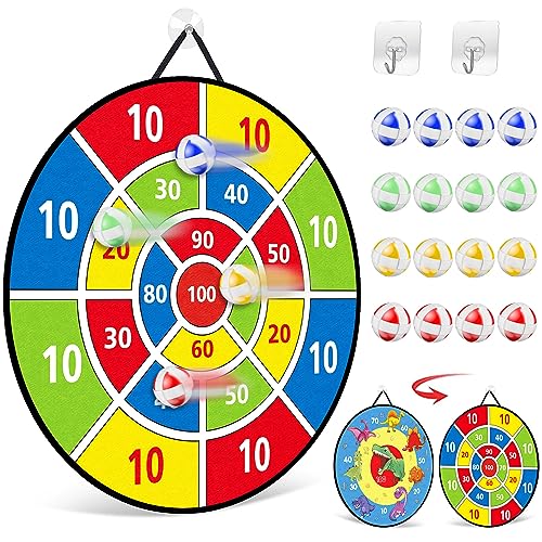 TOMYOU 26" Dart Board for Kids with 16 Sticky Balls, Double Sided Dinosaur Dart Board, Indoor Outdoor Party Games Toys, Birthday Toys Gift for Age 5 6 7 8 9 10 11 12 Year Old Boys Girls - 66cm