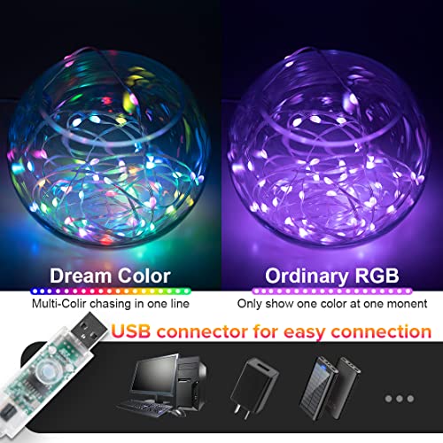 BTF-LIGHTING Smart Fairy String Lights RGB IC WS2812B IC 33FT Black Wire IP65 DC5V USB Bluetooth Twinkle with IR Remote Music Sync Color Chasing for Bedroom Curtain Christmas Wedding Party Decoration