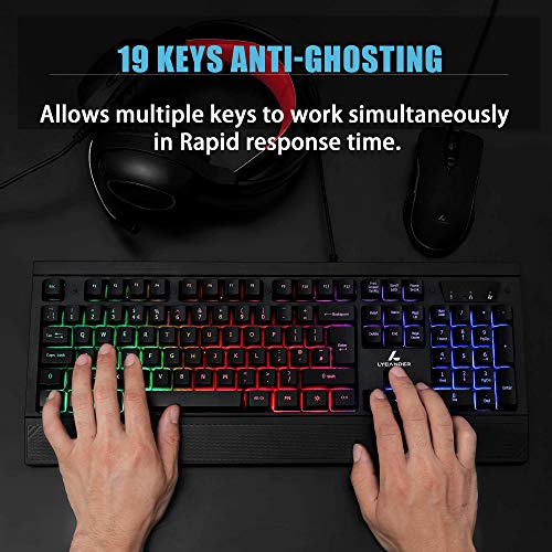 LYCANDER Gaming Keyboard UK, Wired USB Keyboard - 19 anti-ghosting keys, 1.8m cable, rainbow backlight