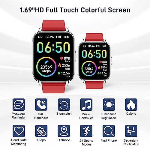 Smart Watch, Fitness Tracker 1.69" Touch Screen Fitness Watch with Heart Rate Sleep Monitor, Step Counter Smart Watch for Men Women Activity Trackers IP68 Waterproof Smartwatch Sports for iOS Android