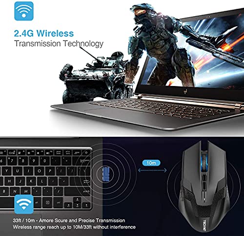 TECKNET Wireless Gaming Mouse 2.4G Optical USB Computer Mice, 8 Buttons, 4800DPI Nano Receiver for Win11, Win10, Win8, Win7, Windows XP, Vista, MAC