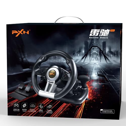 PXN V3 PRO Gaming Steering Wheel and Pedals, 180° Racing Wheel with Vibration Feedback,Xbox Steering Wheel, Gaming Wheel for PC, PS3, PS4, Xbox One, Xbox Series X/S, Switch -Black