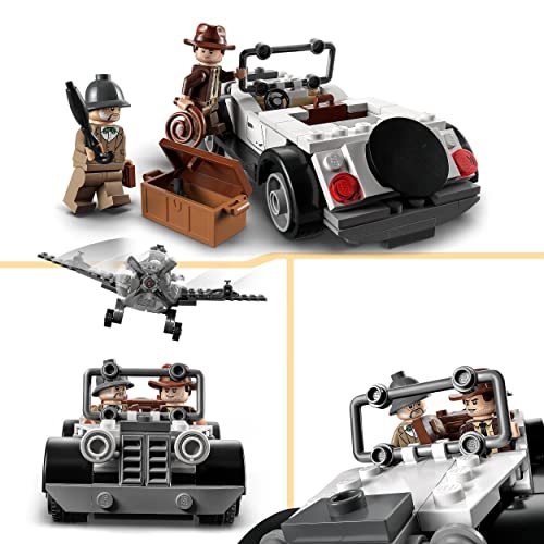 LEGO 77012 Indiana Jones Fighter Plane Chase Set with Buildable Airplane Model & Vintage Toy Car plus 3 Minifigures, The Last Crusade Action Playset