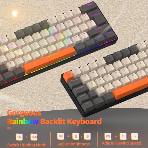 UK Layout 60% Percent Gaming Mechanical Keyboard, 62-Key Ultra-Compact Brown Switches Wired Office Mixed-Colored Keyboard with ABS keycaps, 19 RGB Backlight Modes for Computer/Laptop-milkshake