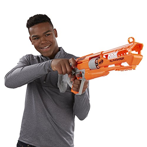 NERF AlphaHawk Accustrike Elite Blaster, Revolving 5-Dart Drum, 10 Official AccuStrike Elite Darts Designed For Greater Accuracy, For Kids Ages 8 And Up, Multicolor