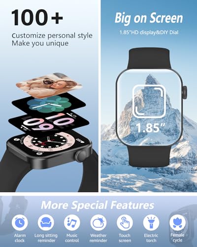AZTTKIA Smart Watch for Men Women Answer/Make Calls, 1.85" Smartwatch, Fitness Tracker Watch with Heart Rate Sleep Monitor, 140+Sports, IP68 Waterproof Step Counter Watch Compatible with Android IOS