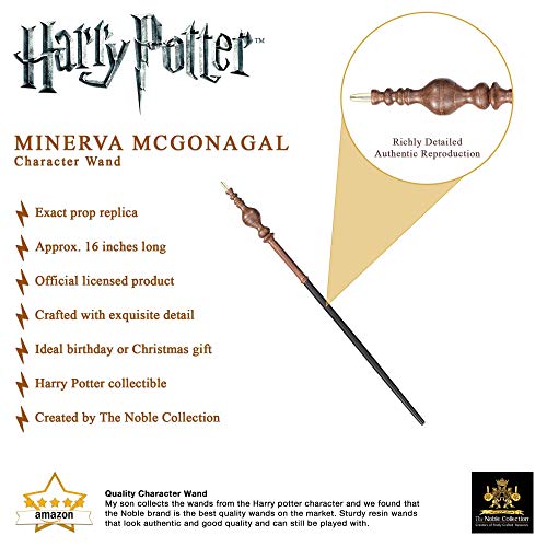 The Noble Collection - Professor Minerva McGonagall Character Wand - 16in (40cm) Wizarding World Wand With Name Tag - Harry Potter Film Set Movie Props Wands