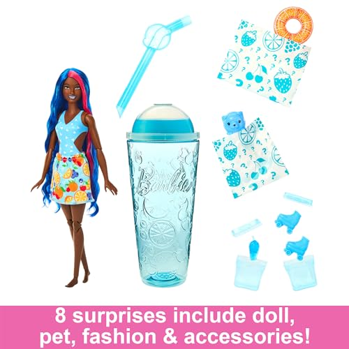 Barbie Pop Reveal Fruit Series Doll, Fruit Punch Theme with 8 Surprises Including Pet & Accessories, Slime, Scent & Color Change, HNW42