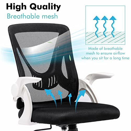 Office Chair For Home, Desk Chair, Mesh Swivel Chair With 90° Flip-up Armrest Computer Chair With Lumbar Support Adjustable Height, Back Support 360° Rotation Gaming Chair For Home Office