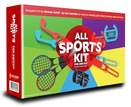 All Sports Kit For Nintendo Switch - 10in1 Kit with Tennis Rackets, Golf Clubs, Chambara Swords, Racing Wheels & Leg/Arm Straps - Switch Sports Game Accessories