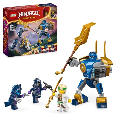 LEGO NINJAGO Jay’s Mech Battle Pack, Action Figure Toy for 6 Plus Year Old Boys, Girls & Kids, Dragons Rising Set with Ninja Character Jay Minifigure for Role-Play Fun, Small Gift Idea 71805