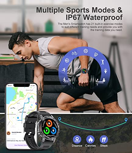 Military Smart Watch for Men Answer and Make Call,400mAh Long Battery Fitness Tracker with Heart Rate Blood Pressure Monitor SpO2 100+ Sports,1.4'' HD Screen Tactical Smartwatch for Android iOS Black