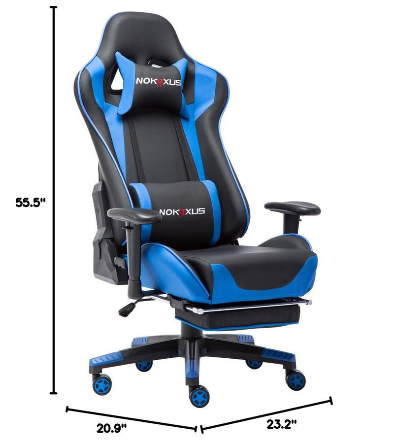 NOKAXUS Office Chair,Gaming Chair With Footrest Lumbar Support for Adults,PU Leather Ergonomic Massage Chair For Home,Computer Video Gamer Chair (Yk-6008-blue)