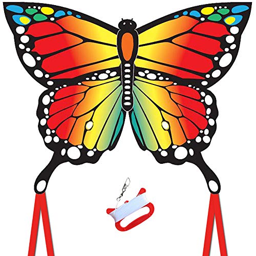 Butterfly Kite for Kids and Audlts, 120x95cm with Long Tails,beginner kite for children,Easy to Assemble and Fly, Easy-grip Handle with 200’ String and Swivel,. Awesome Beach and Outdoor Toys