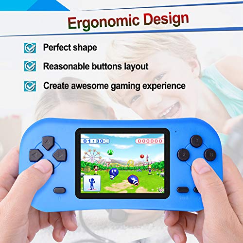 Bornkid Retro Handheld Game Console for Kids with Built in 218 Old School Video Games 2.5 Inch Display USB Rechargeable 3.5 MM Headphone Jack Arcade Style Gaming System Children Birthday Gift (Blue)