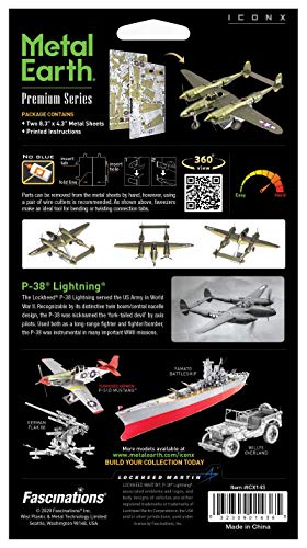 Metal Earth Fascinations Premium Series P-38 Lightning 3D Metal Model Kit Bundle with Tweezers