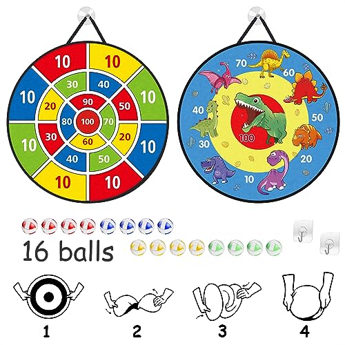 TOMYOU 26" Dart Board for Kids with 16 Sticky Balls, Double Sided Dinosaur Dart Board, Indoor Outdoor Party Games Toys, Birthday Toys Gift for Age 5 6 7 8 9 10 11 12 Year Old Boys Girls - 66cm