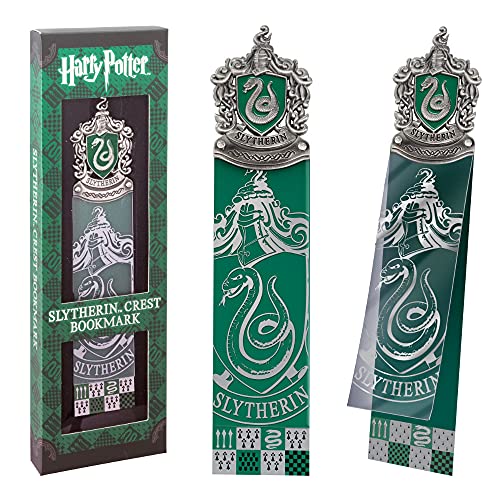 The Noble Collection Harry Potter Slytherin Crest Bookmark - 6.7in (17cm) Die Cast Metal, PVC and Card Bookmark - Officially Licensed Film Set Movie Gifts Stationery