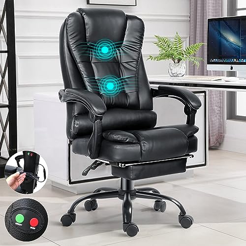 Blisswood Executive Office Chair For Home, 2 Point Massage Office Chair With Footrest & Lumbar Support, Recliner Computer Desk Chair, Ergonomic Swivel Gaming Chair Black For Home Office