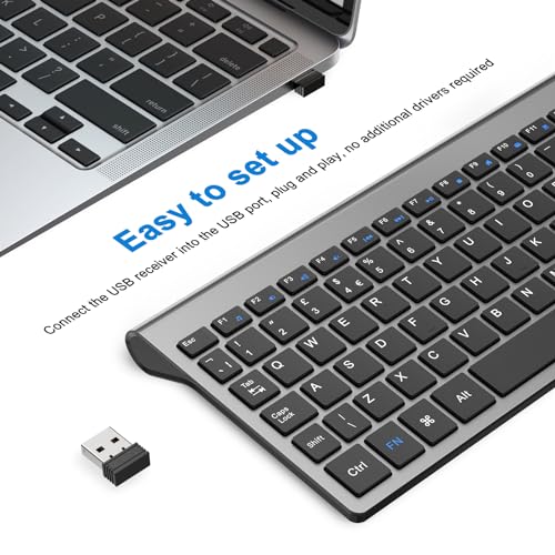 cimetech Wireless Keyboard, 2.4G Ergonomic Keyboard with Number Pad, Silent USB Computer Keyboard for PC, Laptop, Desktop and Windows 10/8/7/XP - Gray